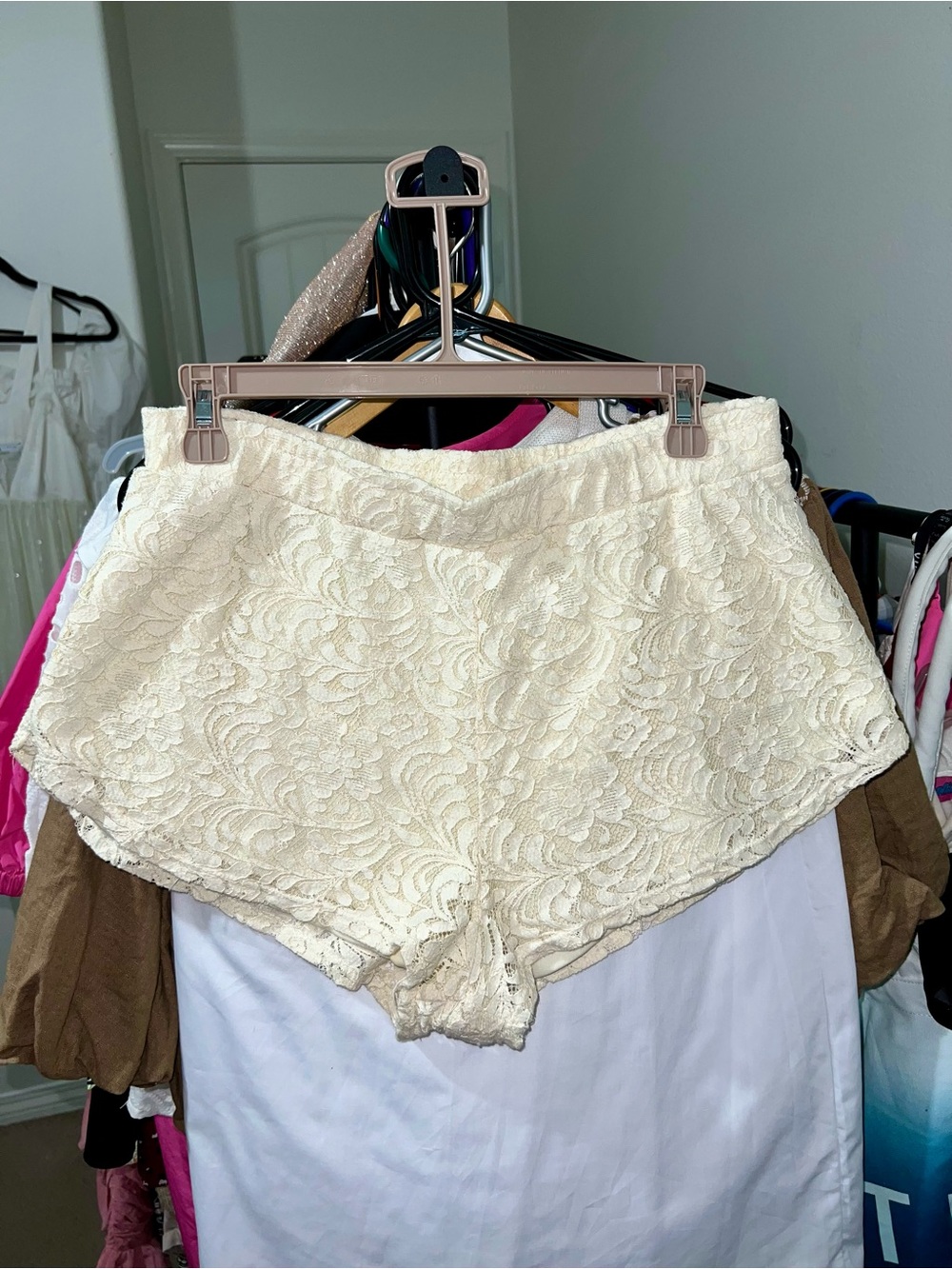 Ambiance Cream Lace High Waist Shorts